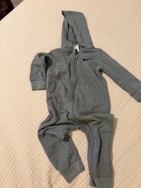 Nike Kids Heather Gray Zip-Up Hooded One-Piece